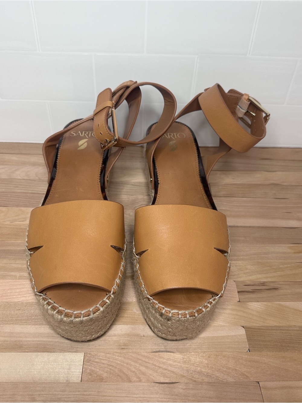 SARTO By Franco Sarto Cognac Leather Espadrille Platform Sandals